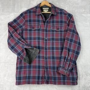 LL Bean Plaid Sherpa Lined Flannel Shirt Jacket Red Blue Mens M Casual Outdoor